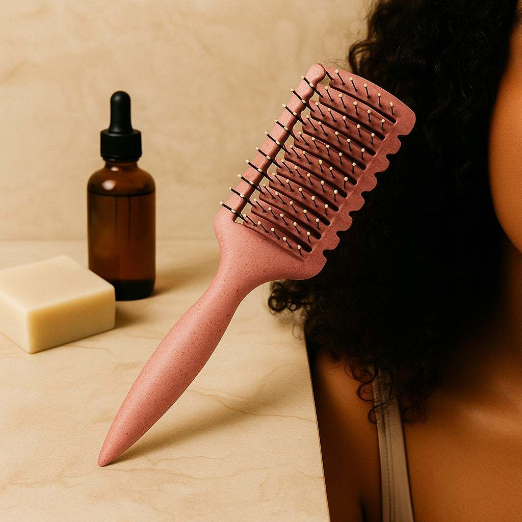 Peigne cheveux bouclés CURLVIA™ dans une salle de bain naturelle